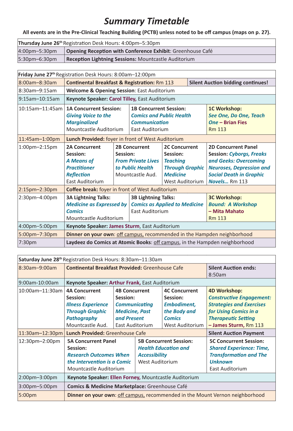 Summary Timetable All Events Are in the Pre-Clinical Teaching Building (PCTB) Unless Noted to Be Off Campus (Maps on P