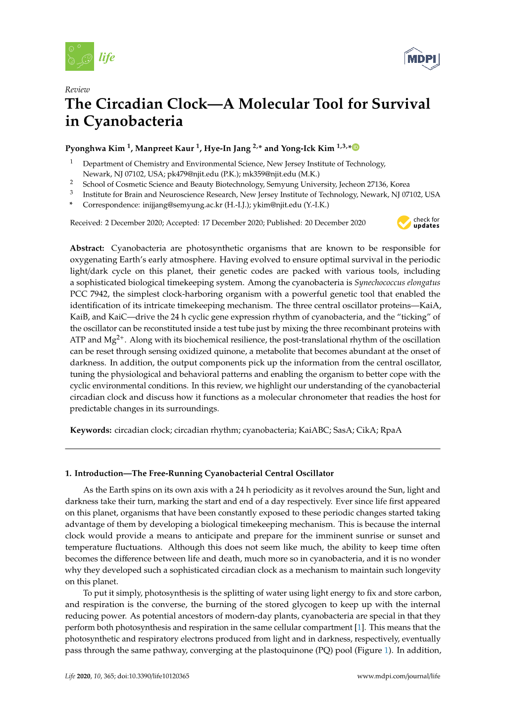 The Circadian Clock—A Molecular Tool for Survival in Cyanobacteria