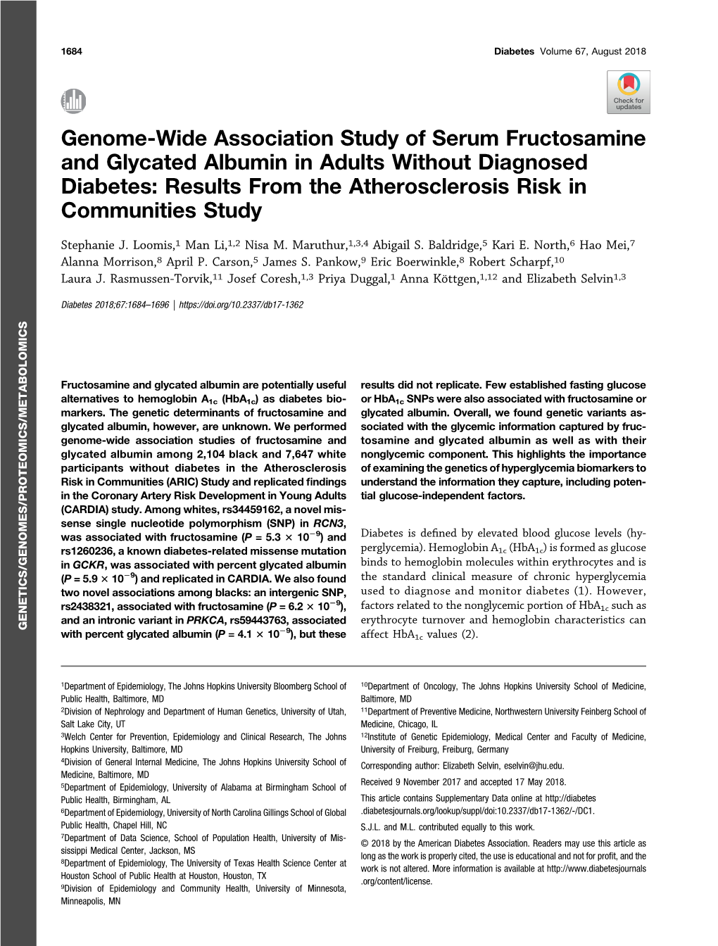 Genome-Wide Association Study of Serum Fructosamine