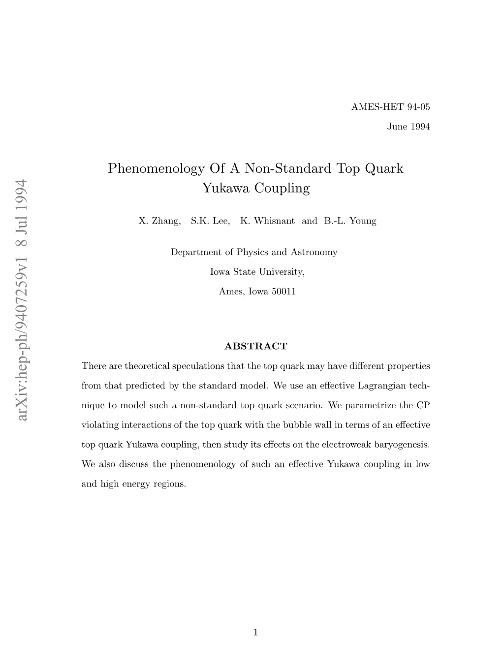 Phenomenology of a Non-Standard Top Quark Yukawa Coupling in Electroweak Baryogenesis and in Low and High Energy Processes