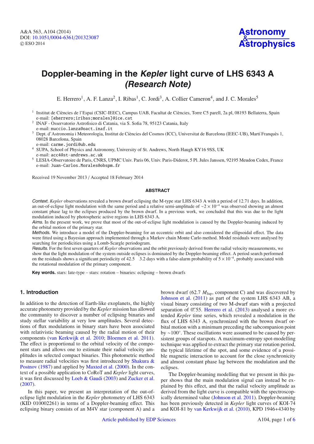 Doppler-Beaming in the Kepler Light Curve of LHS 6343 a (Research Note)