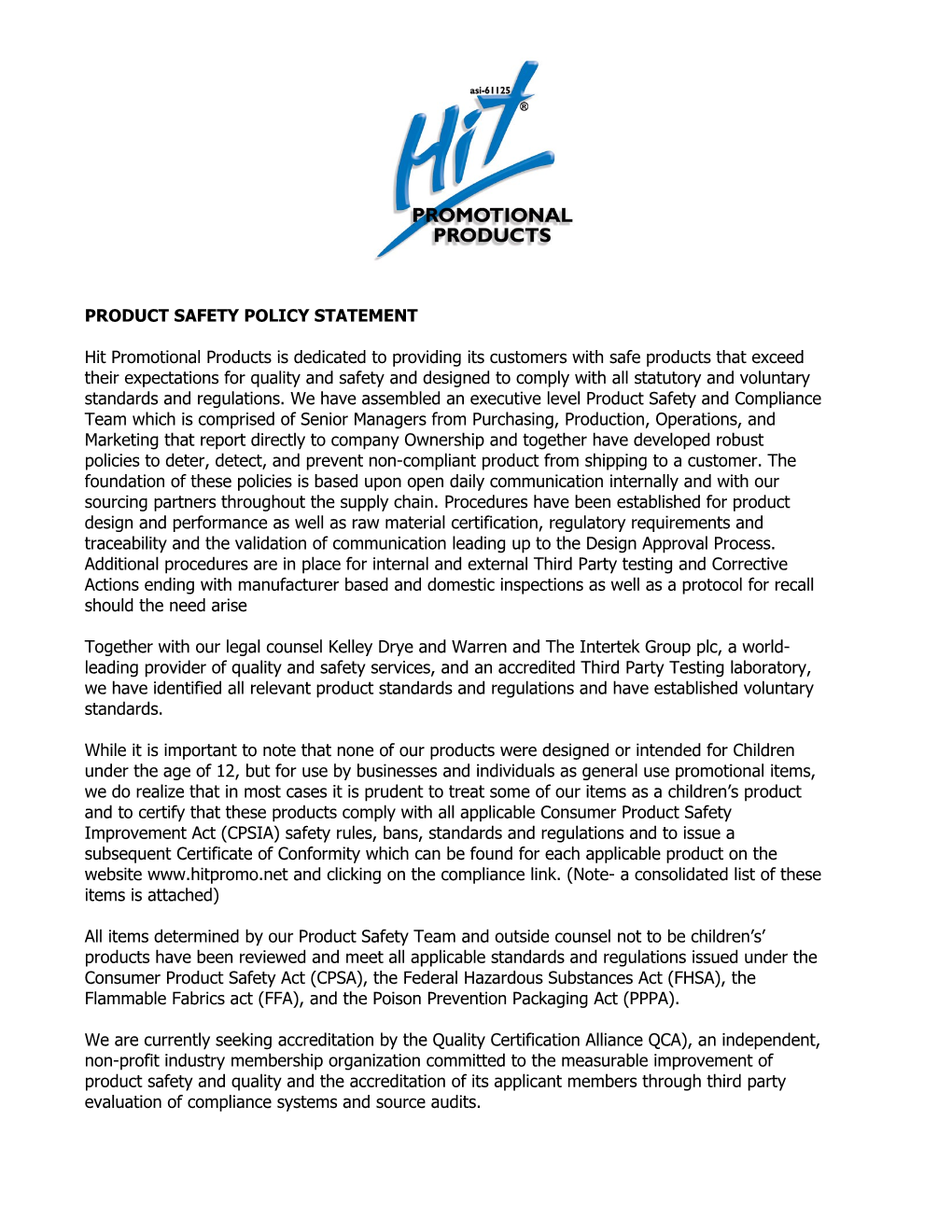 Product Safety Policy Statement