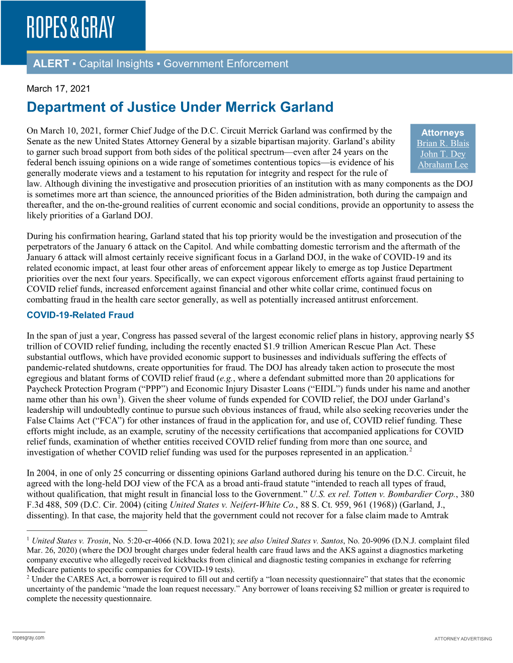 Department of Justice Under Merrick Garland