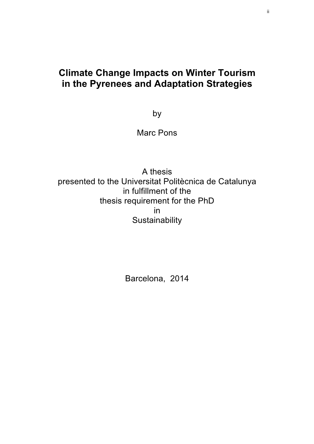 Climate Change Impacts on Winter Tourism in the Pyrenees and Adaptation Strategies