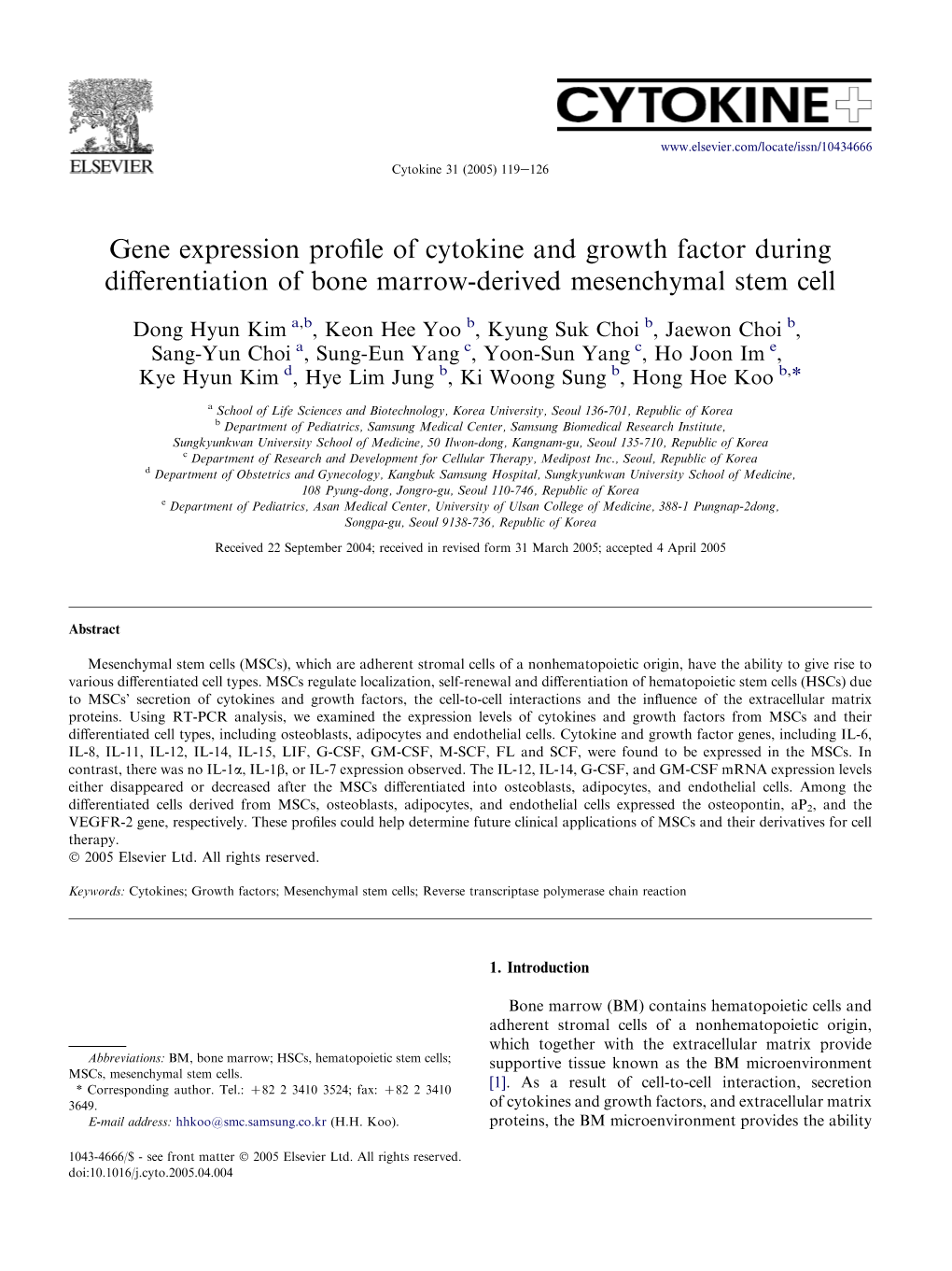 Gene Expression Profile of Cytokine and Growth Factor During