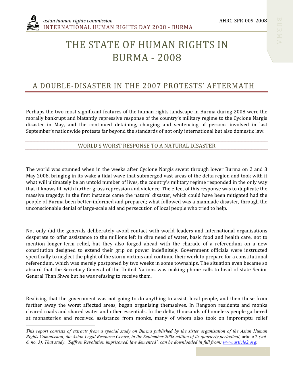 The State of Human Rights in Burma ‐ 2008