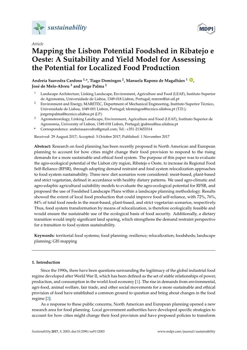 Mapping the Lisbon Potential Foodshed in Ribatejo E Oeste: a Suitability and Yield Model for Assessing the Potential for Localized Food Production