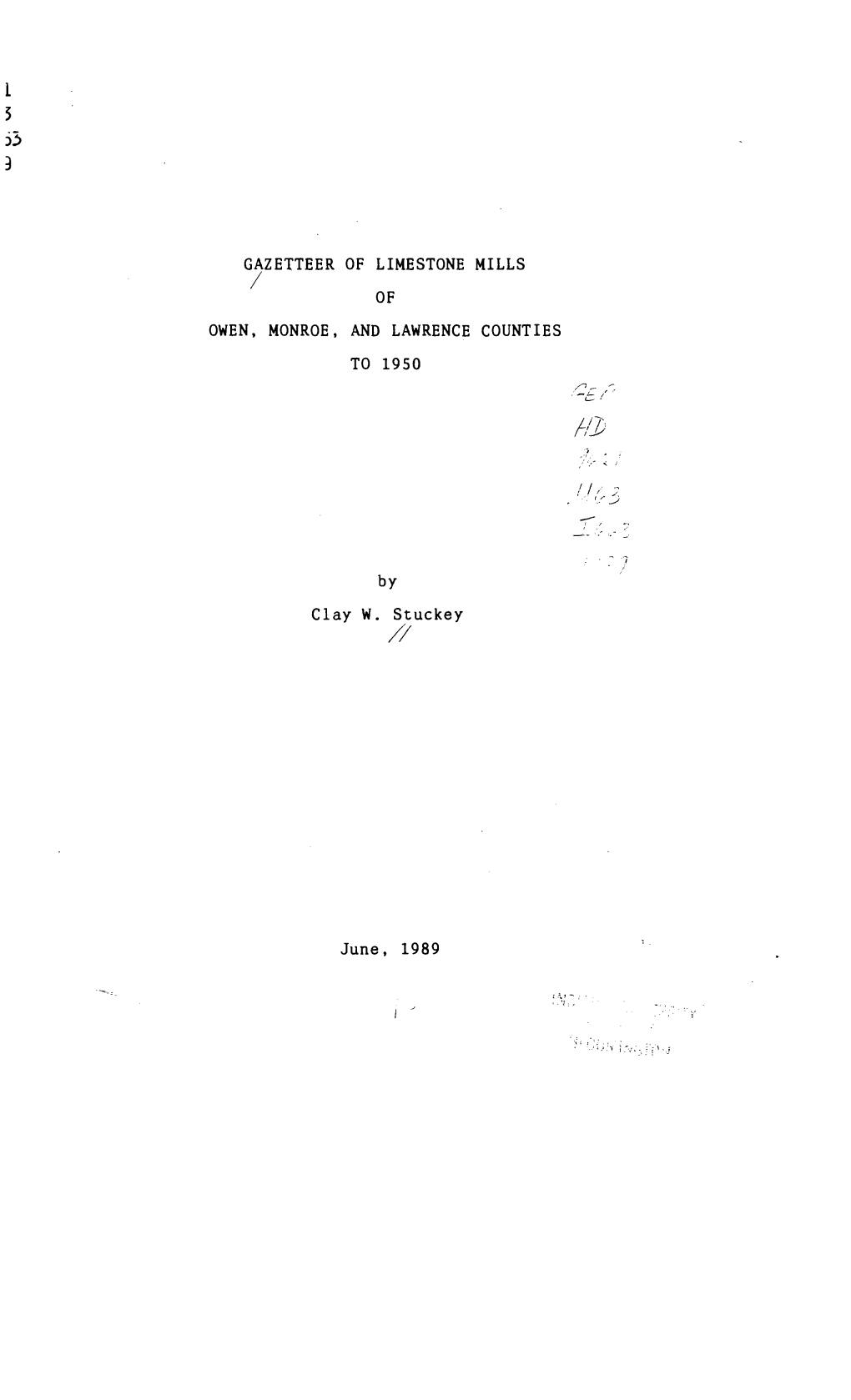 Gazetteer of Limestone Mills / of Owen, Monroe, and Lawrence Counties