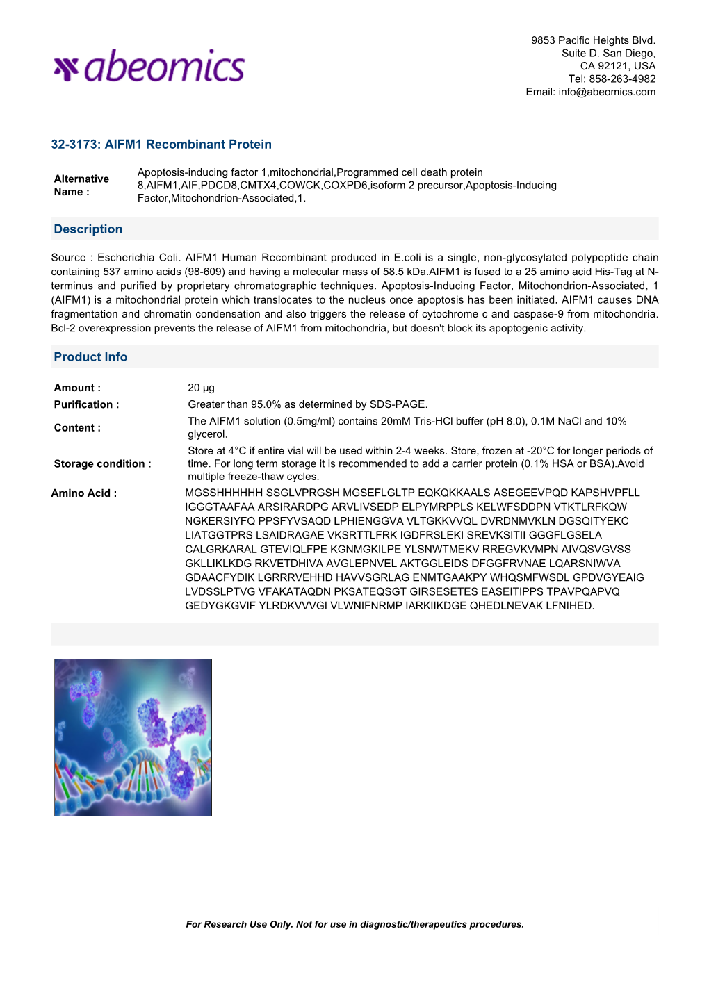 32-3173: AIFM1 Recombinant Protein Description Product Info