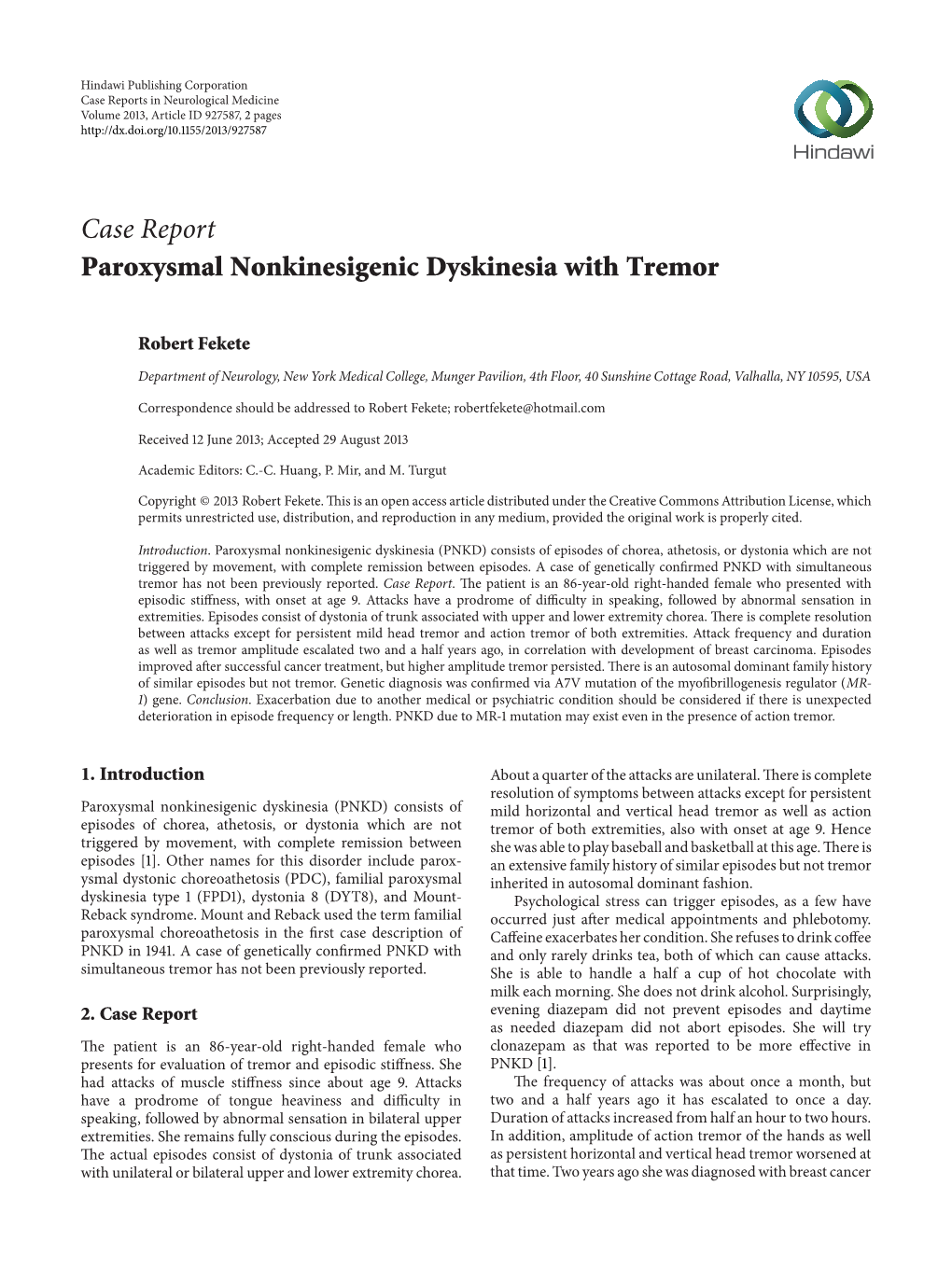 Paroxysmal Nonkinesigenic Dyskinesia with Tremor