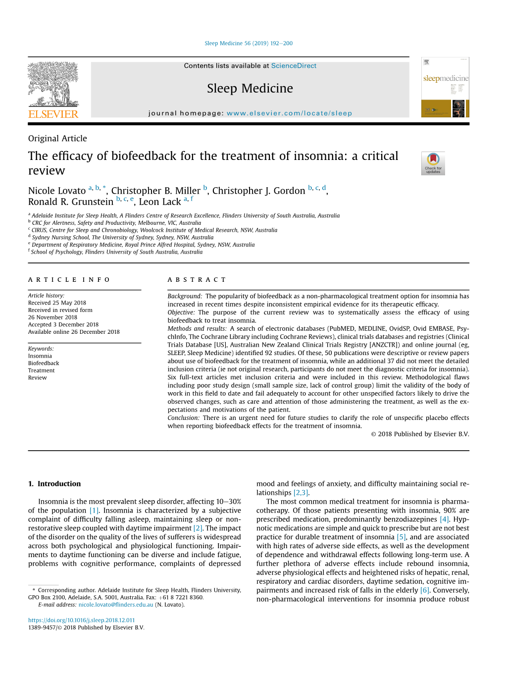 The Efficacy of Biofeedback for the Treatment of Insomnia: a Critical Review