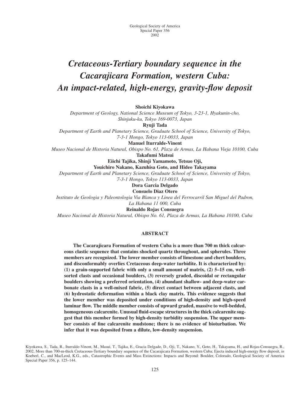 Cretaceous-Tertiary Boundary Sequence in the Cacarajicara Formation, Western Cuba: an Impact-Related, High-Energy, Gravity-ﬂow Deposit