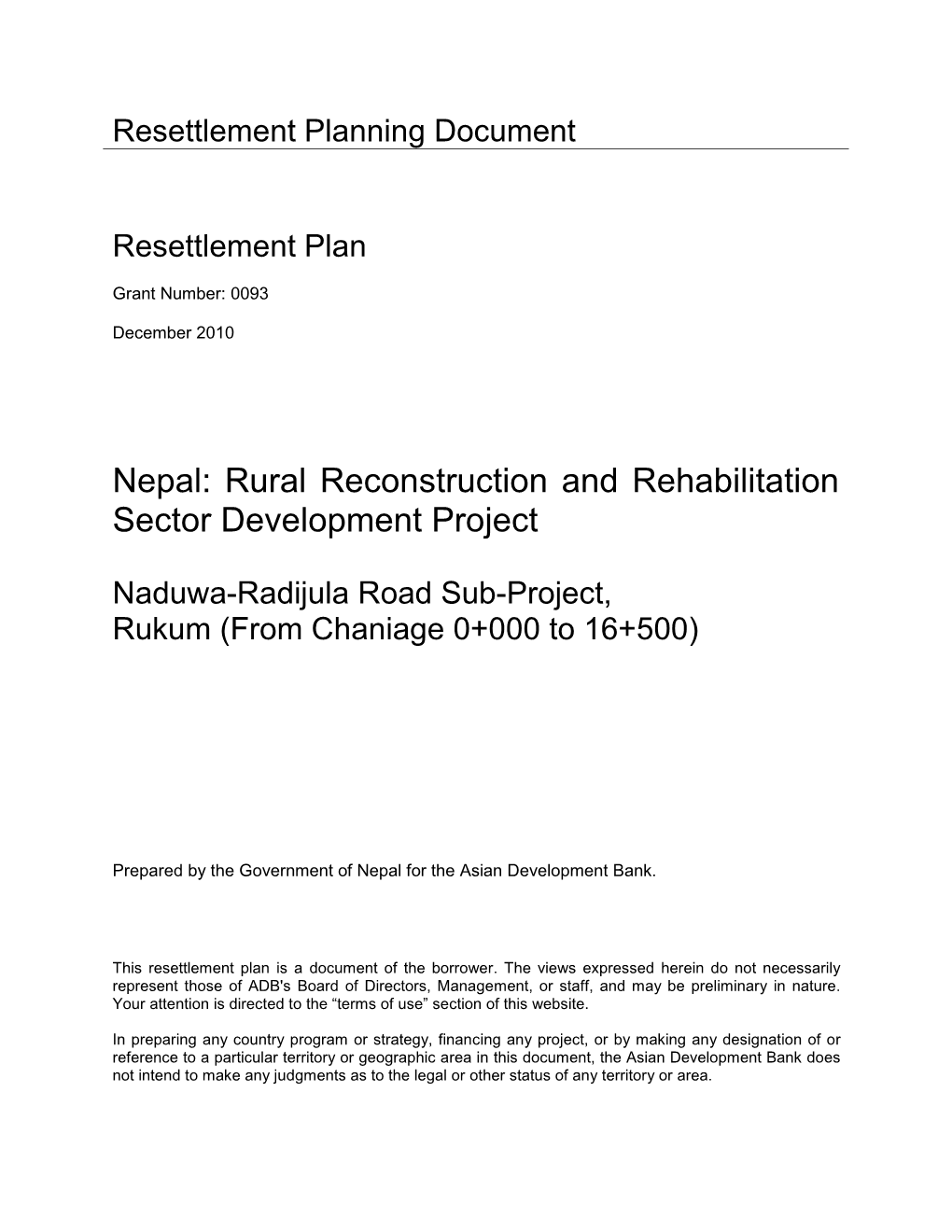 40554-022: Naduwa-Radijula Road Sub-Project Resettlement Plan