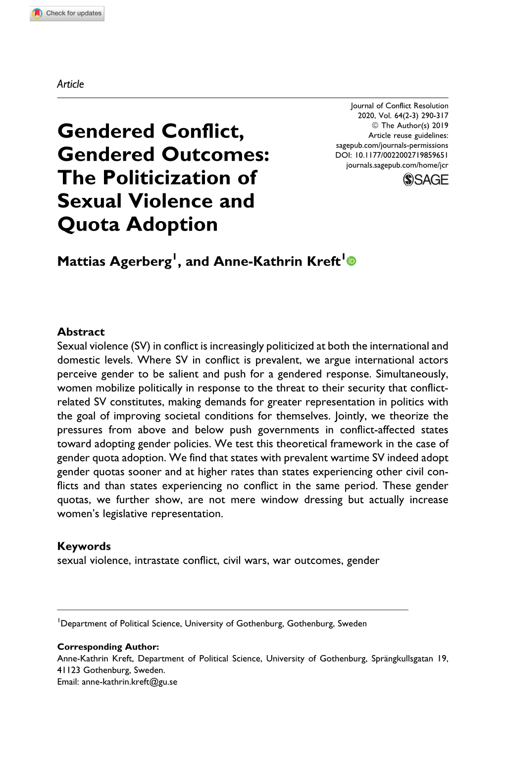 Gendered Conflict, Gendered Outcomes