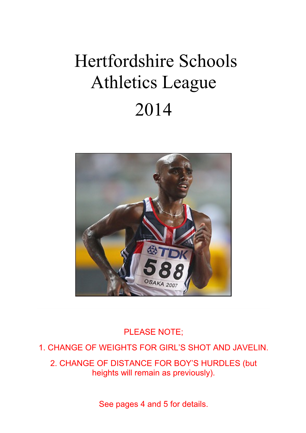 1. Change of Weights for Girl S Shot and Javelin