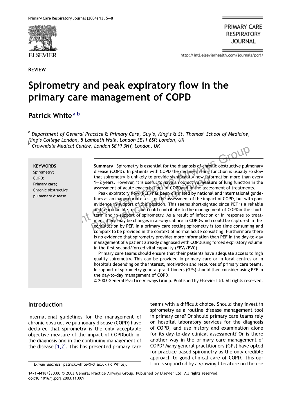 Spirometry and Peak Expiratory Flow in the Primary Care Management of COPD