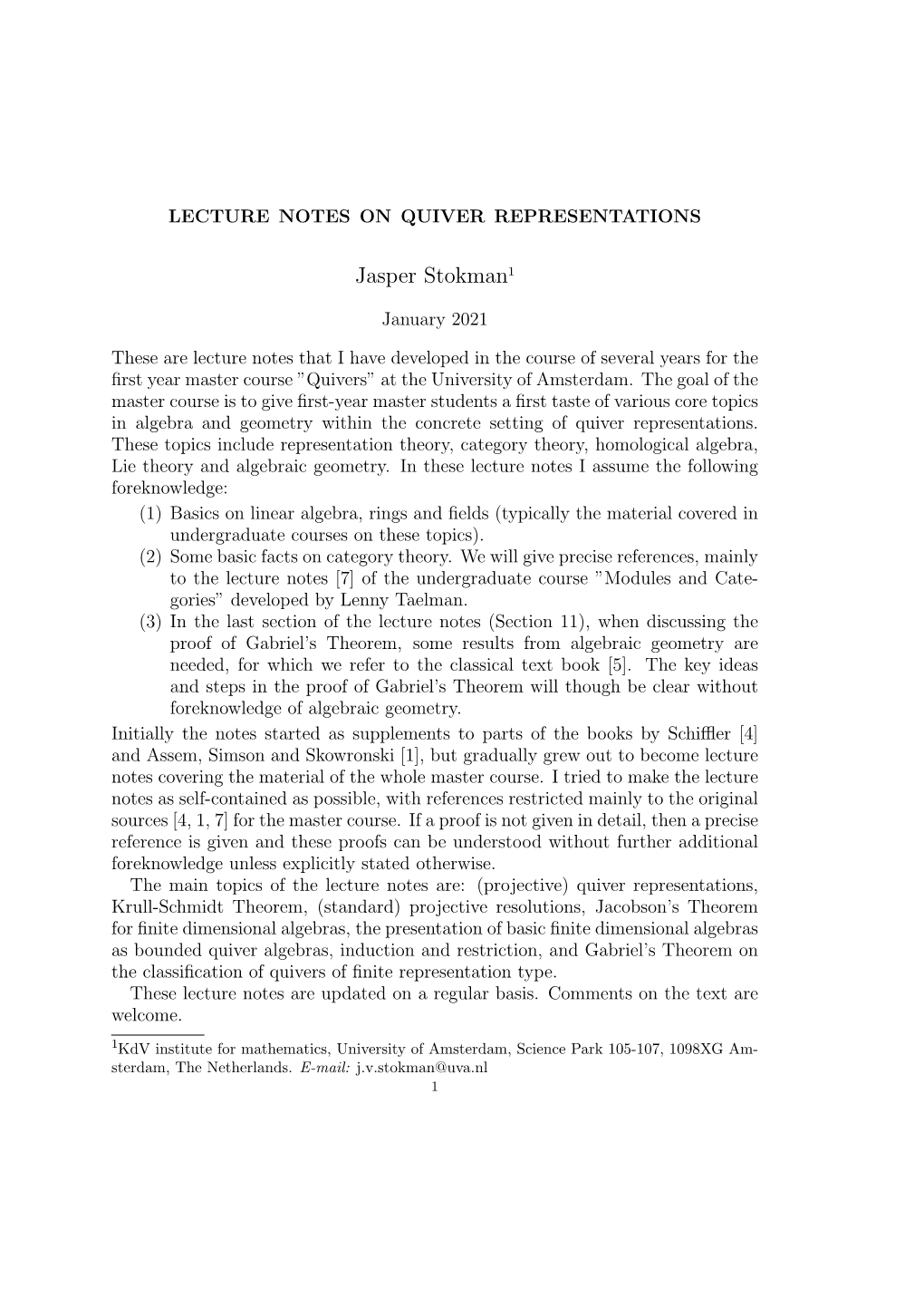 Lecture Notes on Quiver Representations