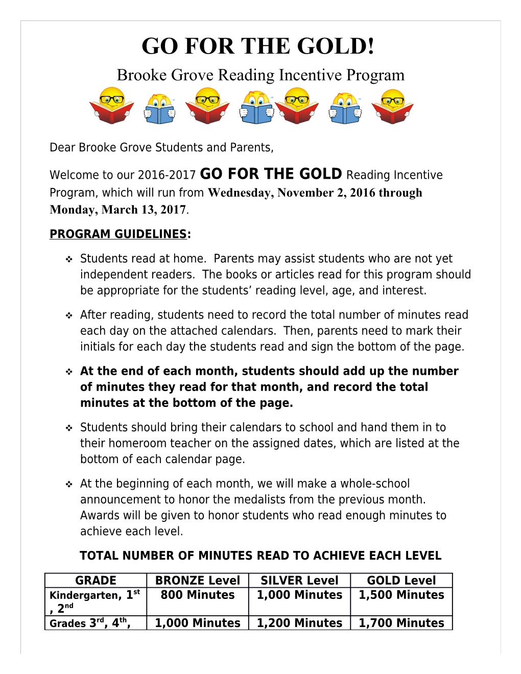 Brooke Grove Reading Incentive Program