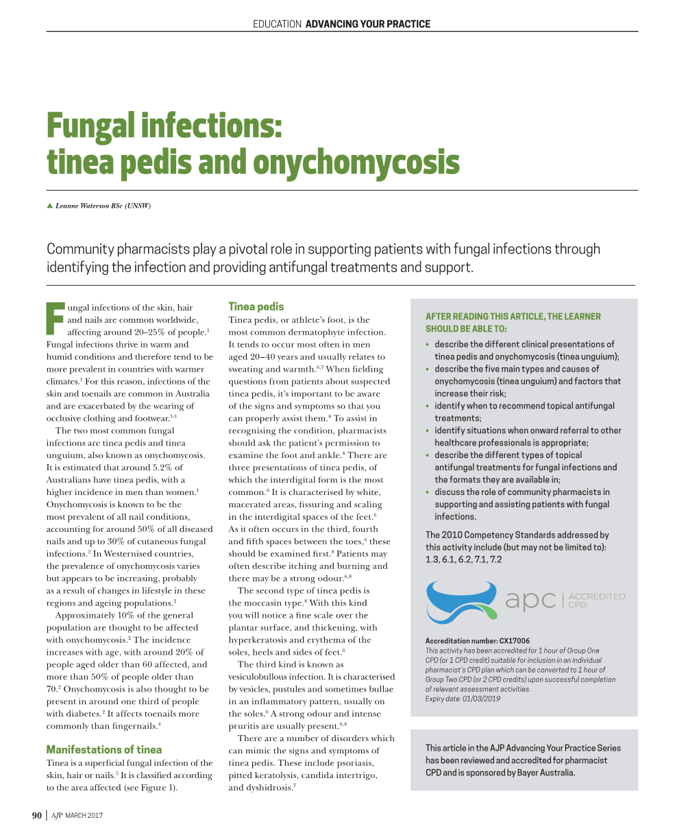 Fungal Infections: Tinea Pedis and Onychomycosis