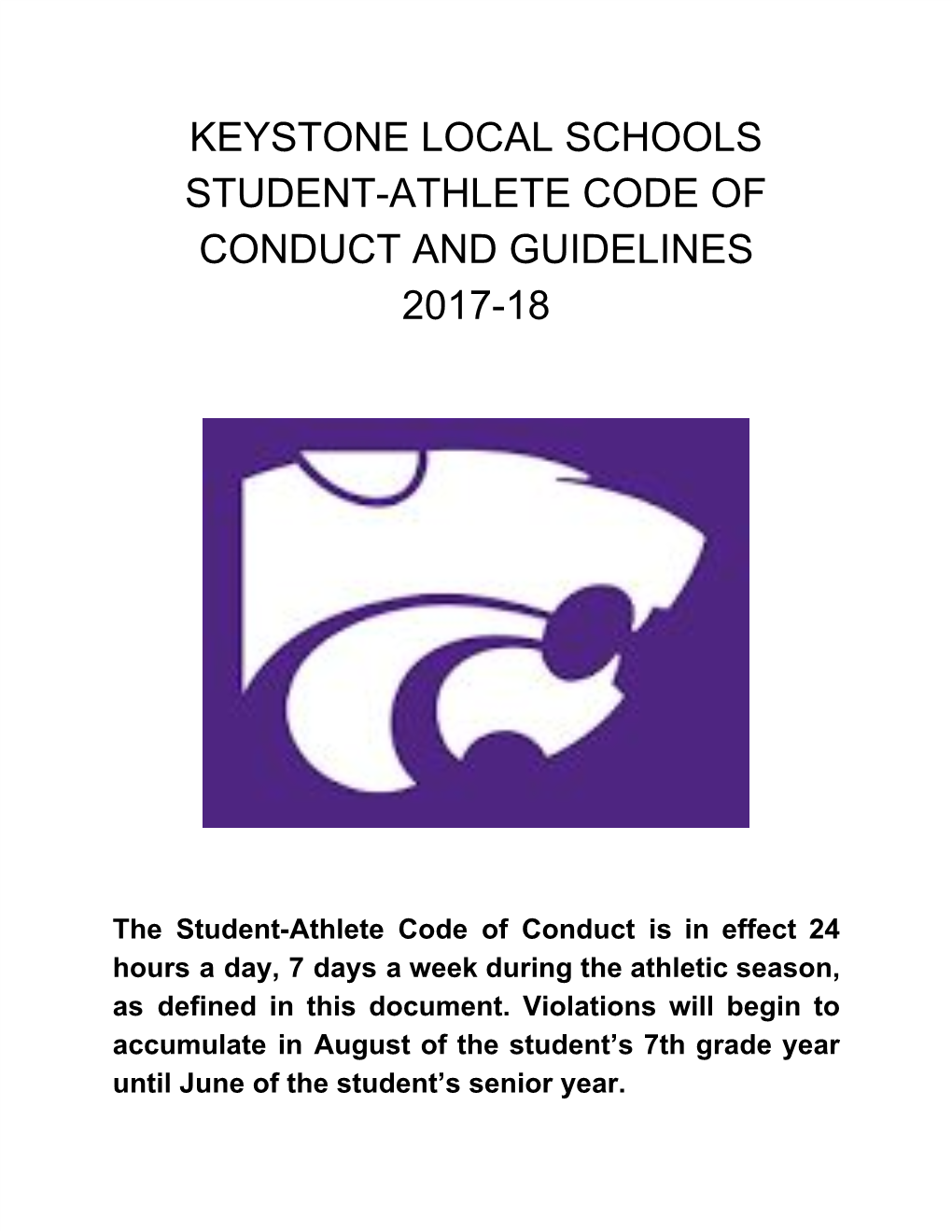 Keystone Local Schools Student-Athlete Code of Conduct and Guidelines 2017-18