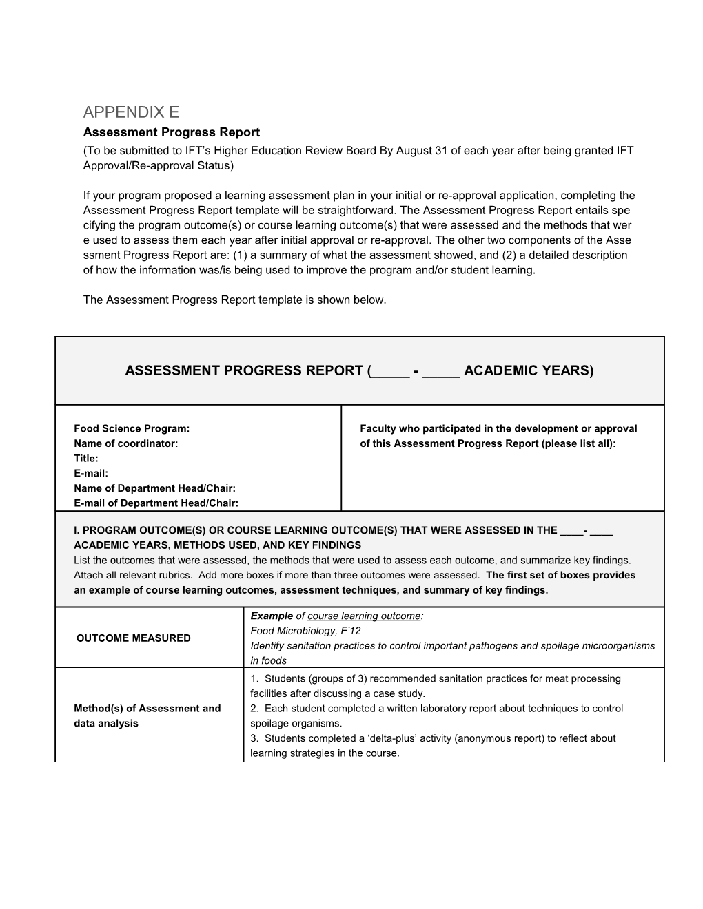 Assessment Progress Report