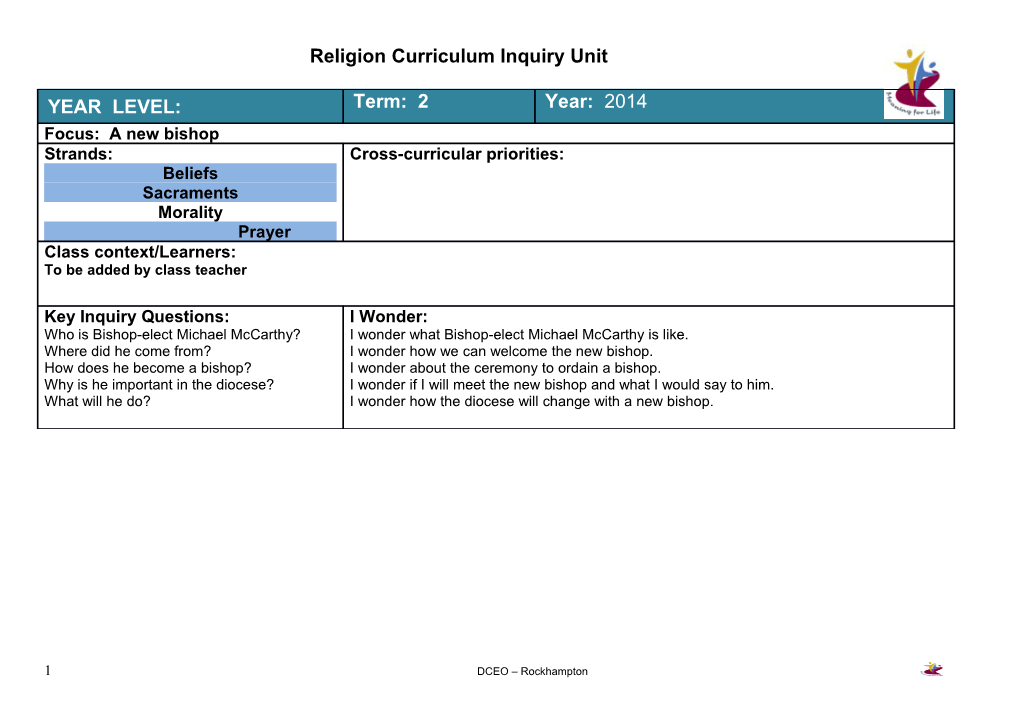 Religion Curriculum Inquiry Unit