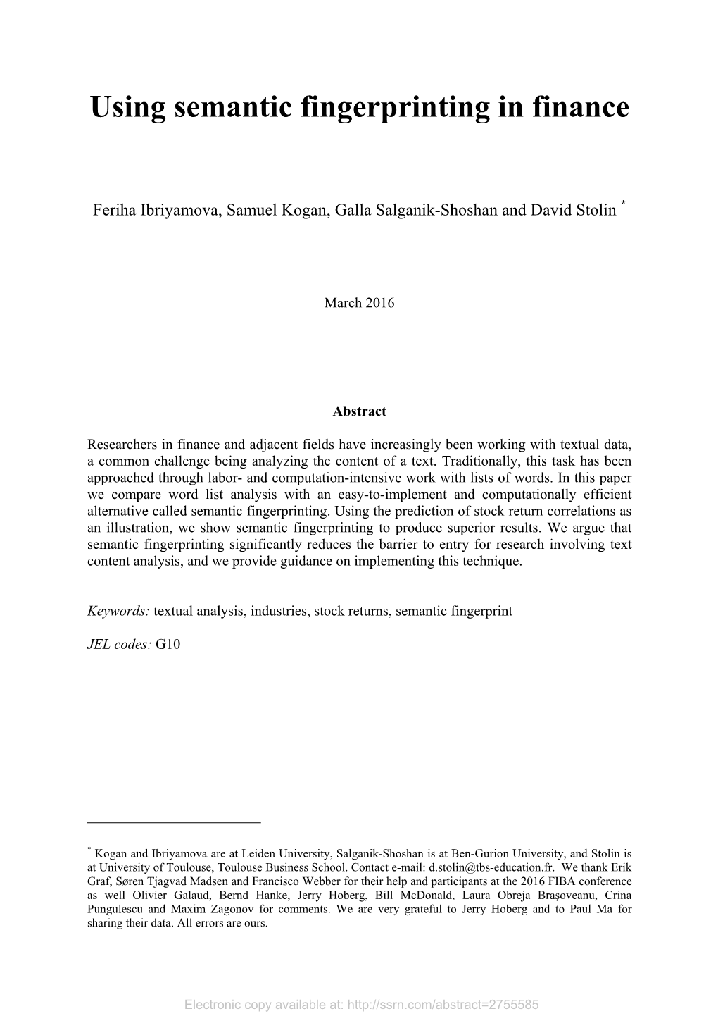 Using Semantic Fingerprinting in Finance