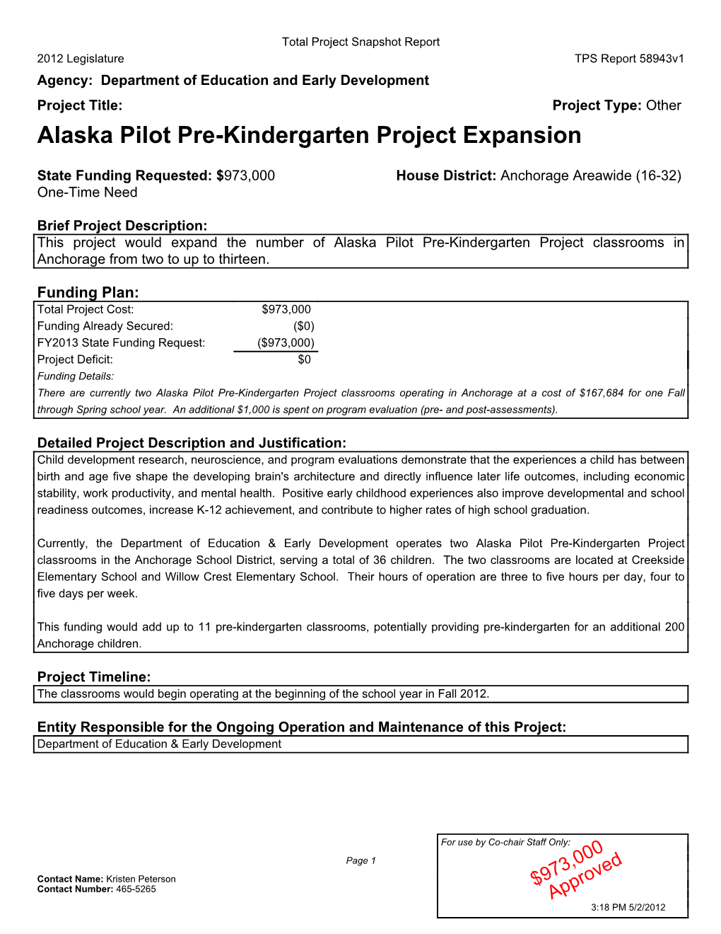 Alaska Pilot Pre-Kindergarten Project Expansion