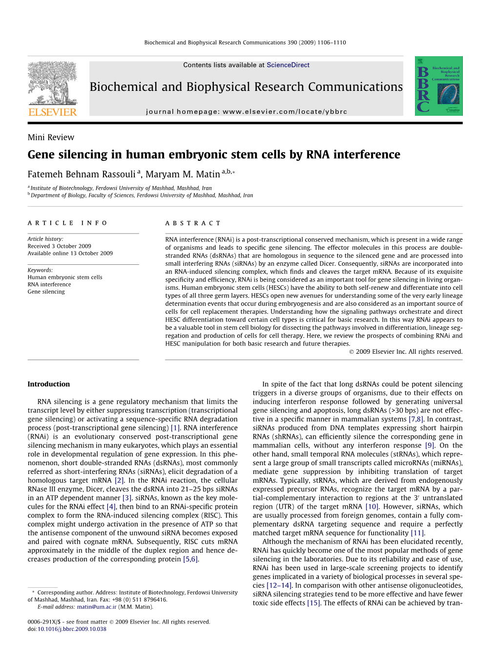 Gene Silencing in Human Embryonic Stem Cells by RNA Interference