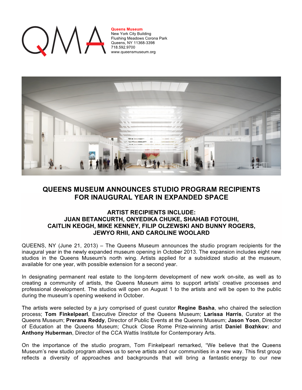 Queens Museum Announces Studio Program Recipients for Inaugural Year in Expanded Space