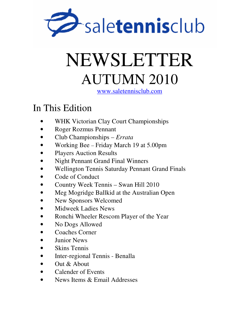 Newsletter Autumn 2010