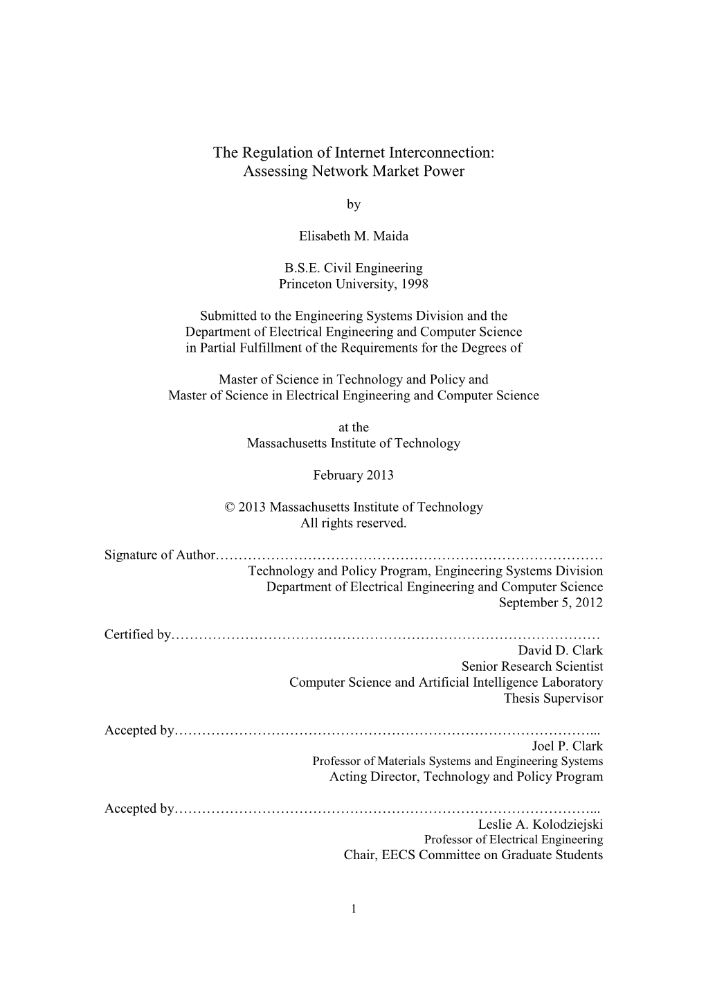 The Regulation of Internet Interconnection: Assessing Network Market Power