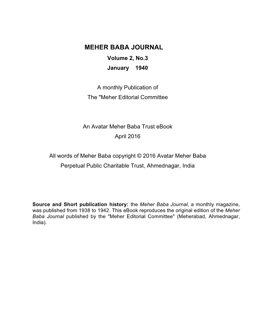 Meher Baba Journal, Vol. 2, No. 3