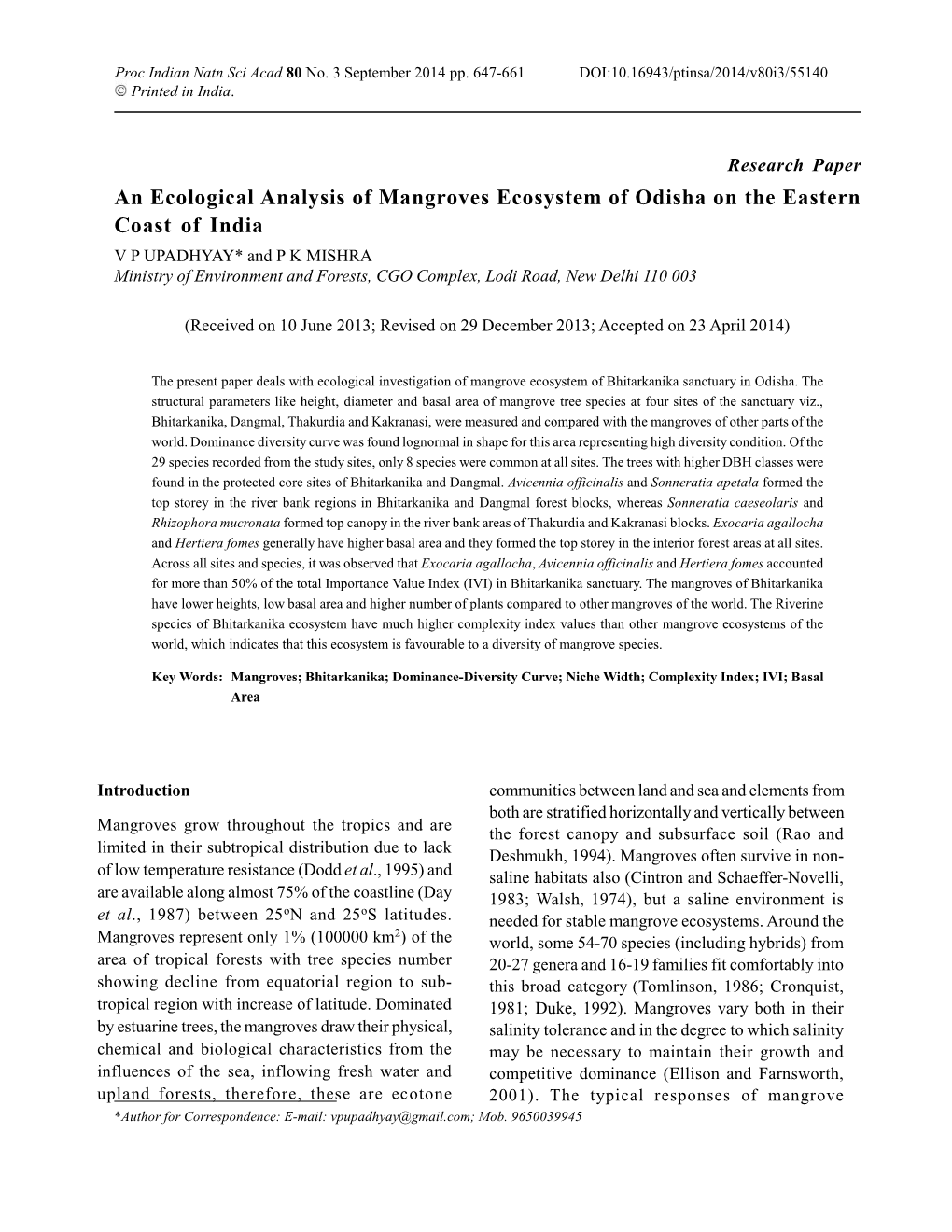 An Ecological Analyis of Mangroves Ecosystem of Odisha on The