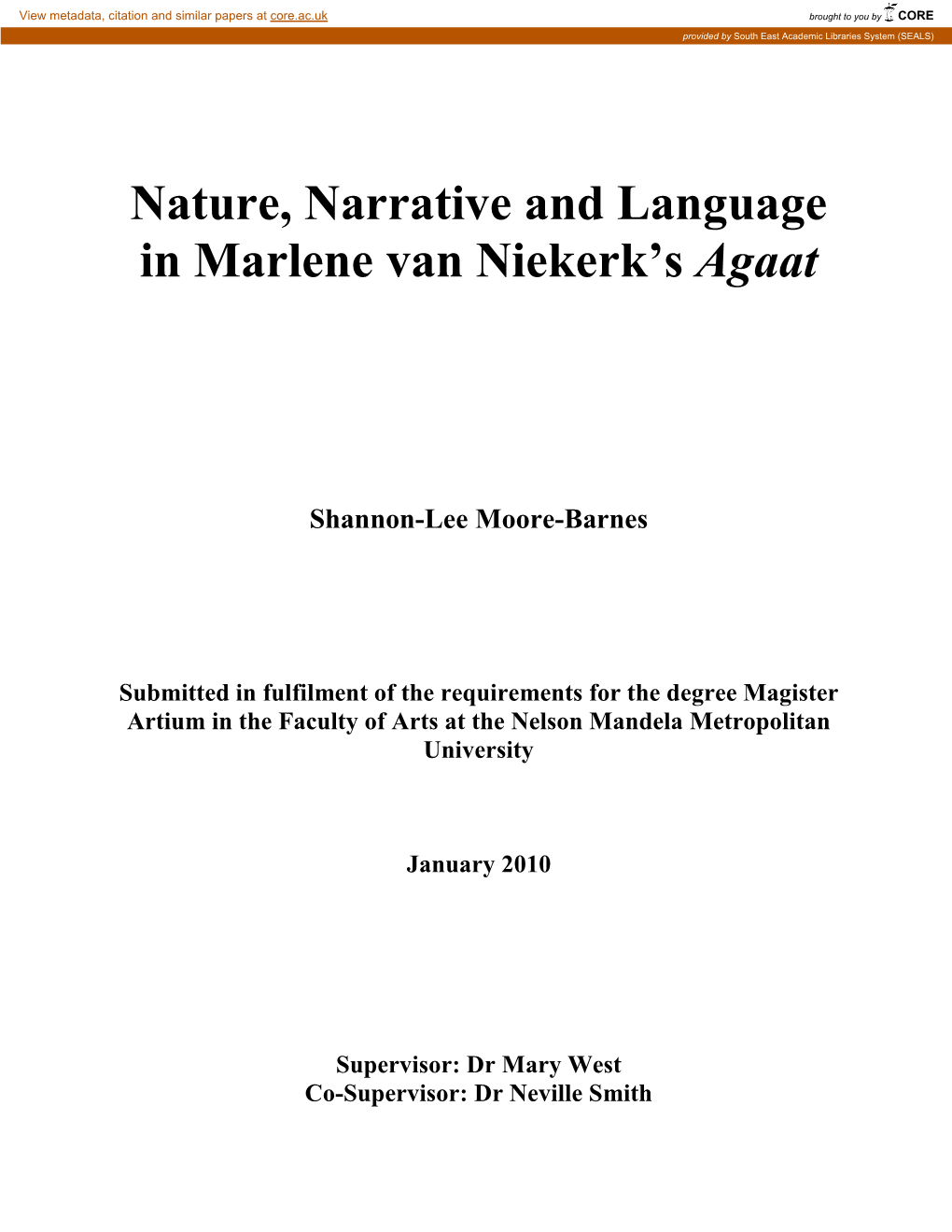 Nature, Narrative and Language in Marlene Van Niekerk's Agaat