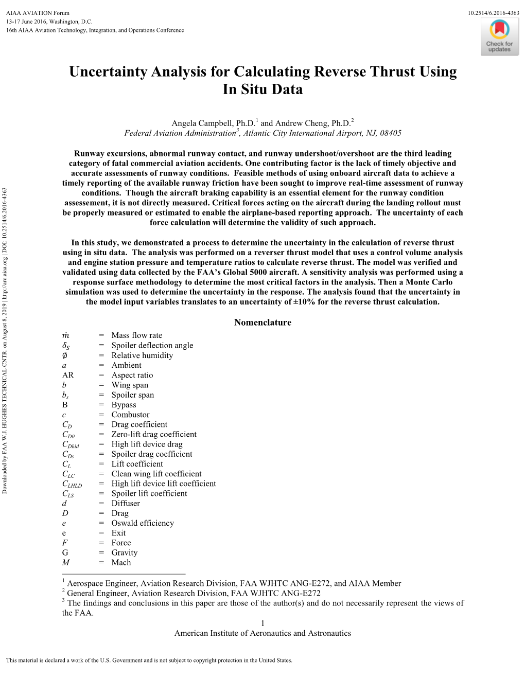 Uncertainty Analysis for Calculating Reverse Thrust Using in Situ Data