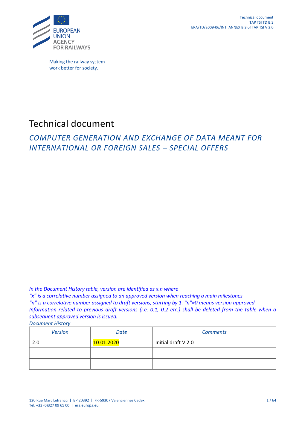 Technical Document TAP TSI TD B.3 ERA/TD/2009-06/INT: ANNEX B.3 of TAP TSI V 2.0