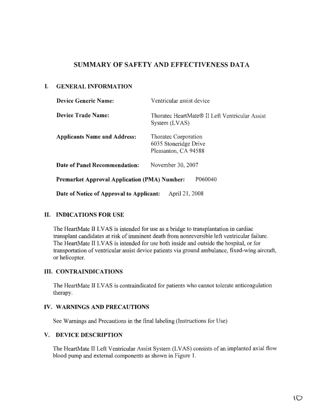 Summary of Safety and Effectiveness Data