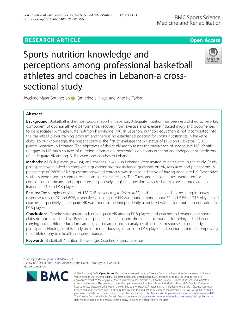 Sports Nutrition Knowledge and Perceptions Among Professional