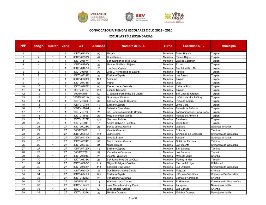 N/P Escuelas Telesecundarias Convocatoria