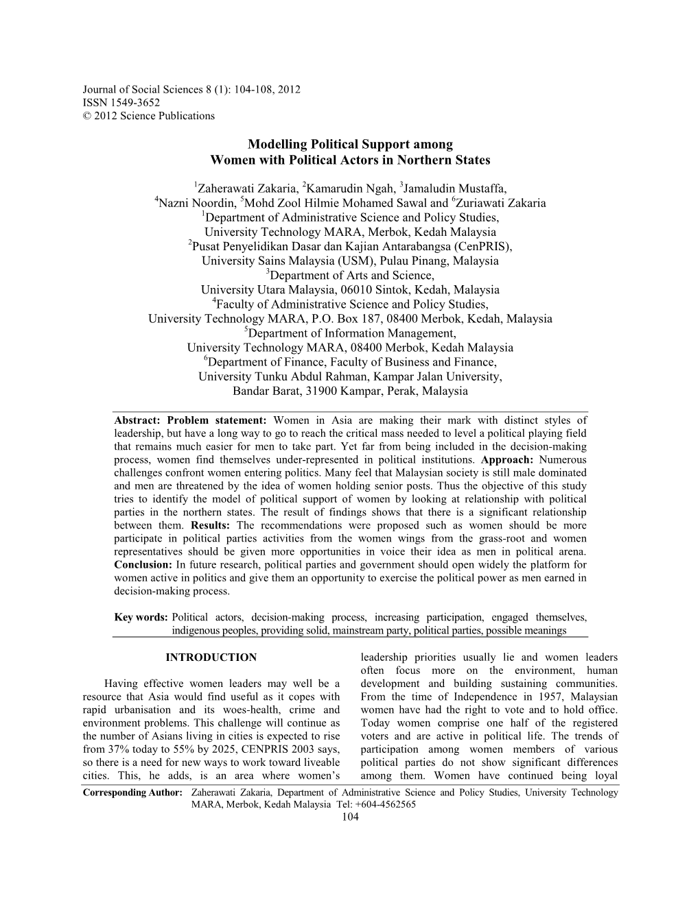 Modelling Political Support Among Women with Political Actors in Northern States