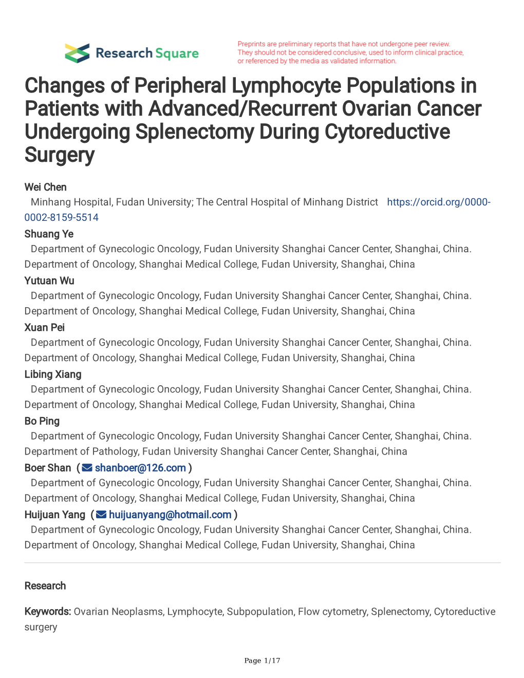 Changes of Peripheral Lymphocyte Populations in Patients with Advanced/Recurrent Ovarian Cancer Undergoing Splenectomy During Cytoreductive Surgery