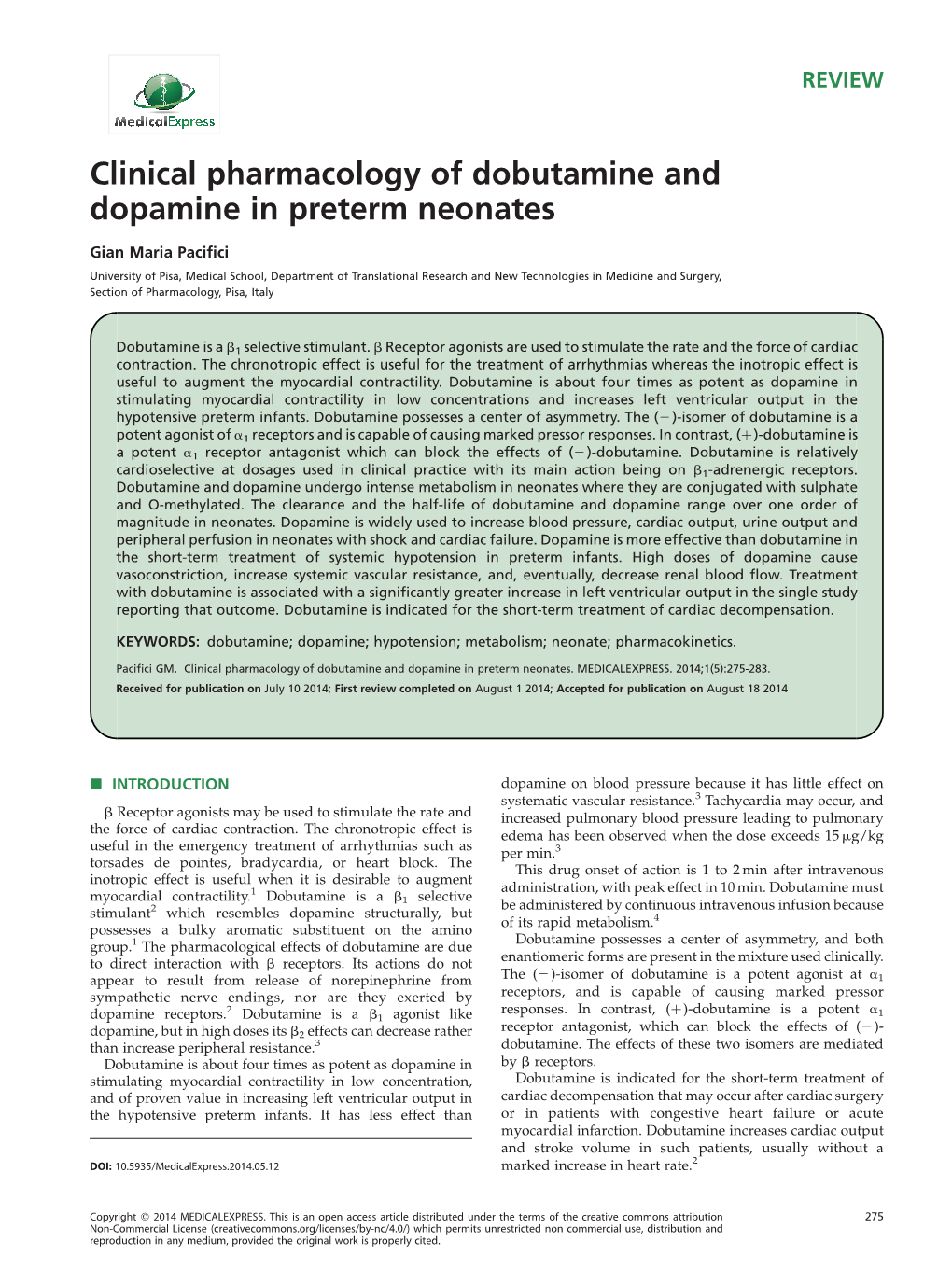 Clinical Pharmacology of Dobutamine and Dopamine in Preterm Neonates