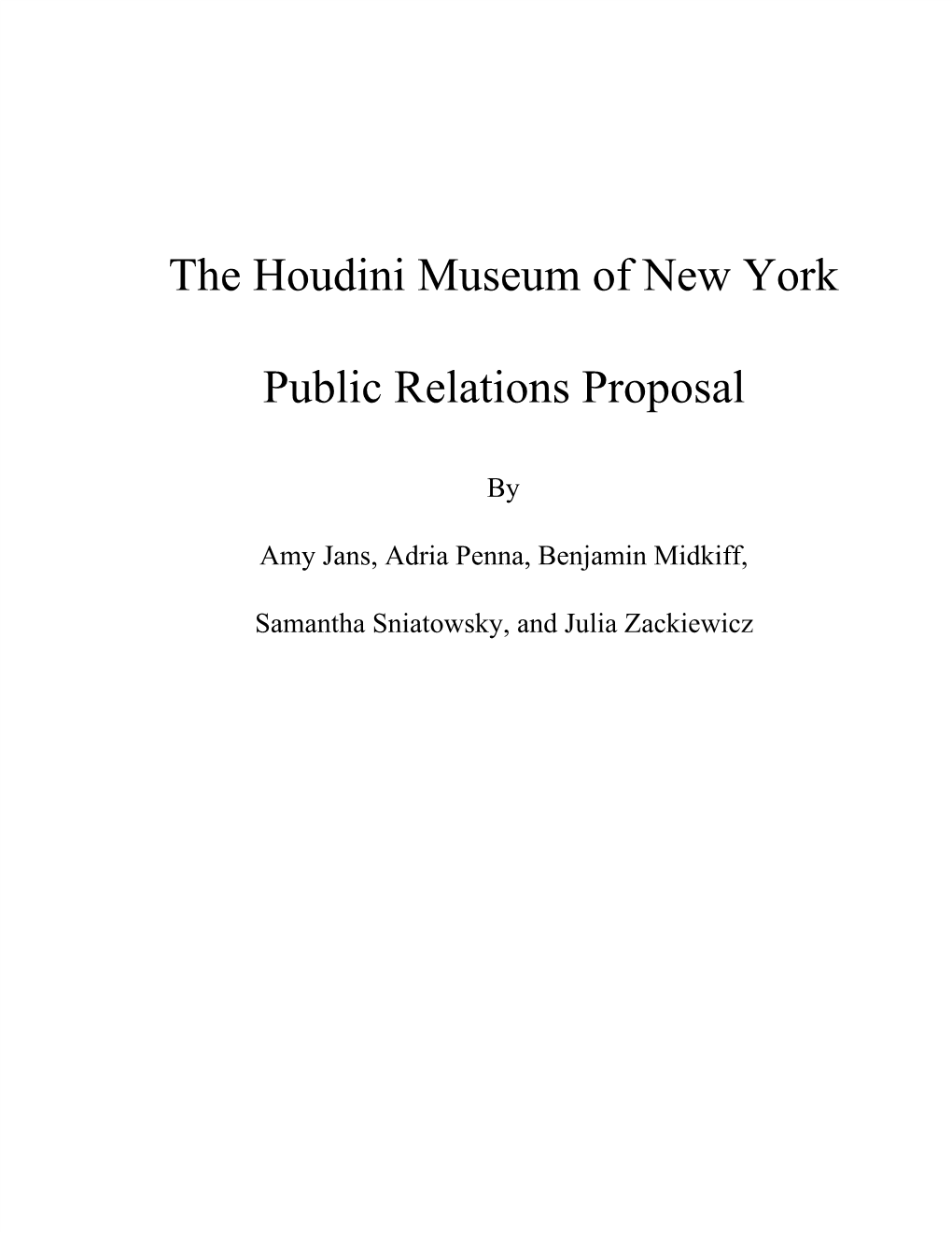 The Houdini Museum of New York Public Relations Proposal