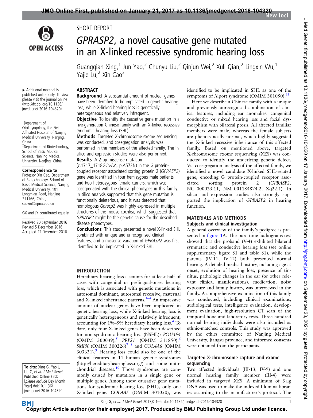 GPRASP2, a Novel Causative Gene Mutated in an X-Linked Recessive