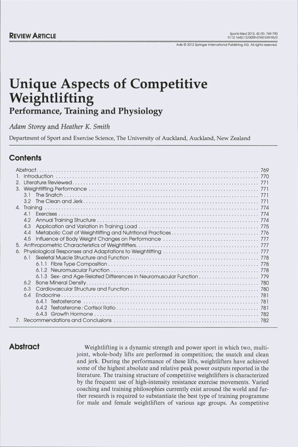 Unique Aspects of Competitive Weightlifting Performance, Training and Physiology