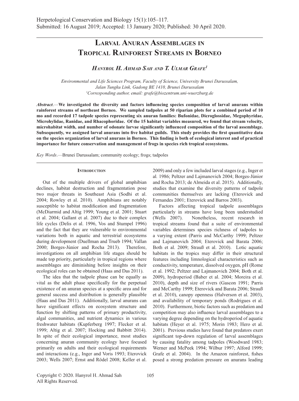 Larval Anuran Assemblages in Tropical Rainforest Streams in Borneo