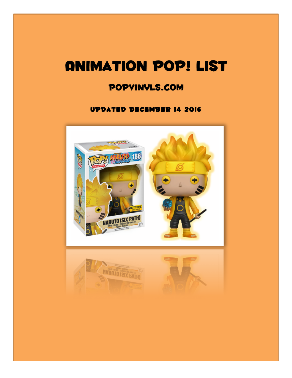 Animation Pop! List Popvinyls.Com