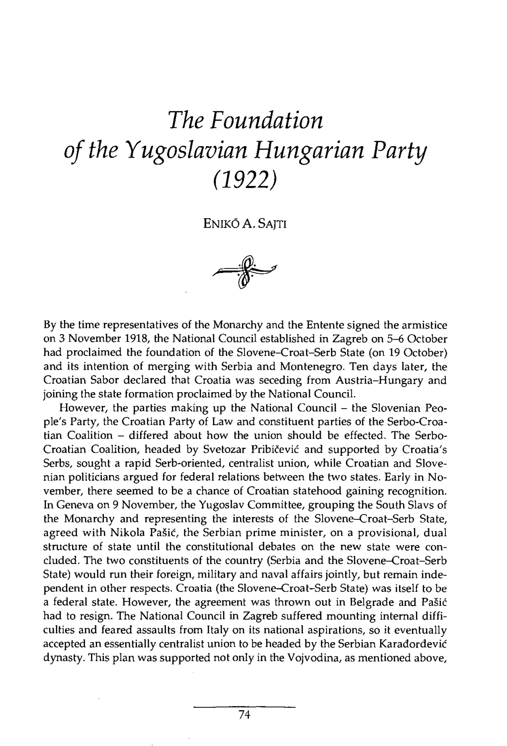 The Foundation of the Yugoslavian Hungarian Party (1922)