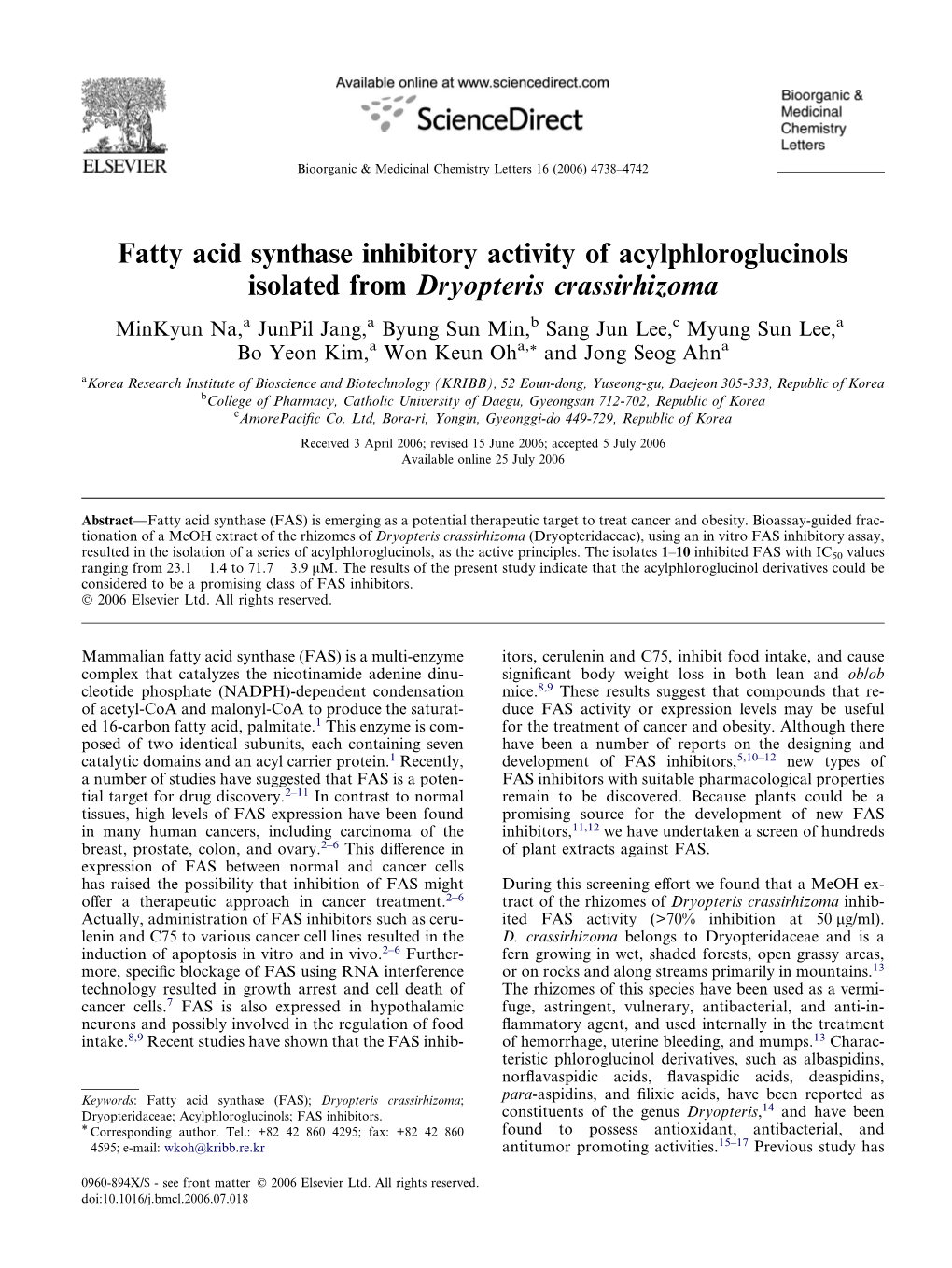 Fatty Acid Synthase Inhibitory Activity of Acylphloroglucinols Isolated From
